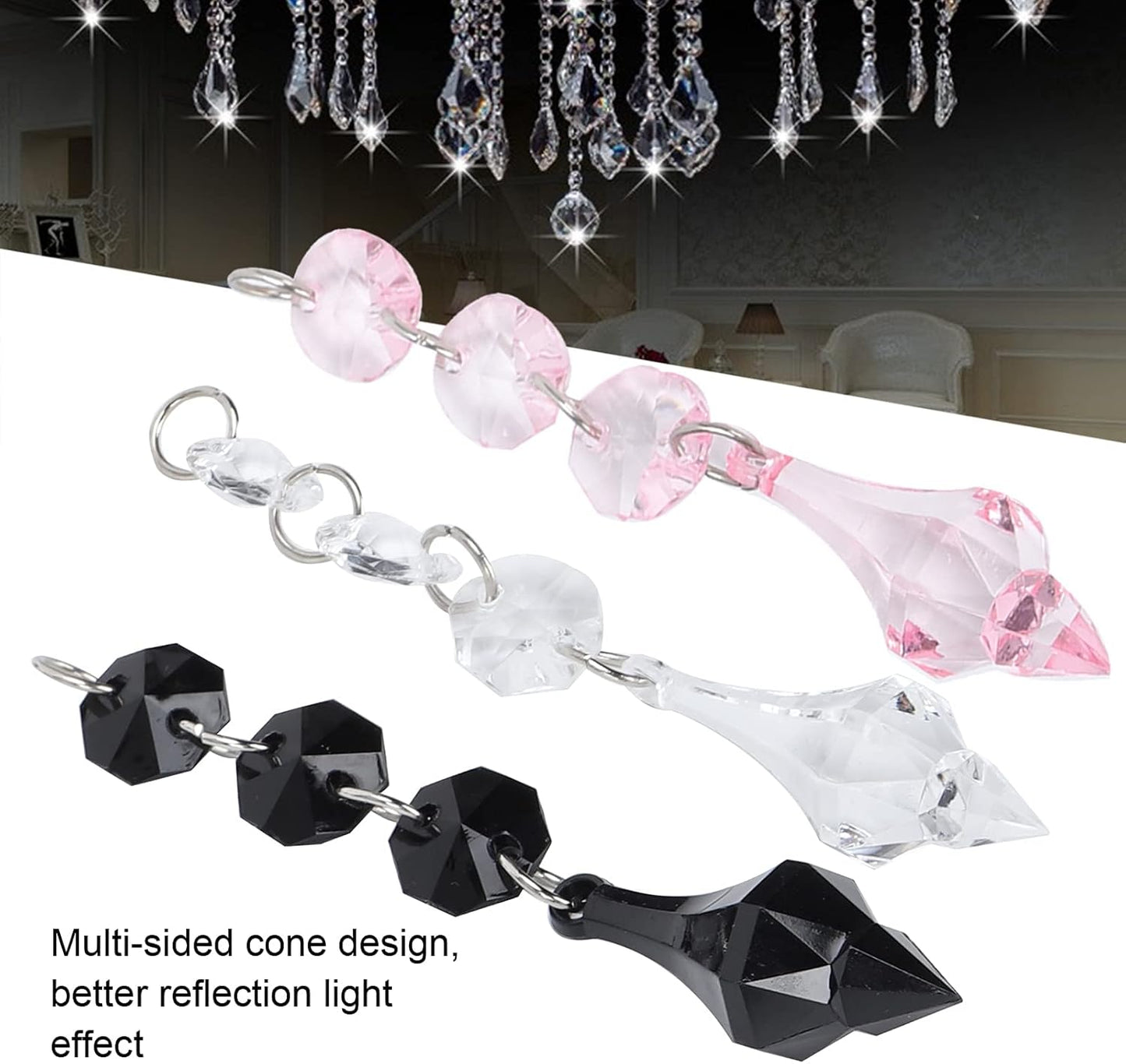 Buachois 10Pcs Clear Acrylic Crystal Ornament Beads Garland Chandelier Hanging Crystals for Wedding Party Celebration Christmas Tree Decor Black