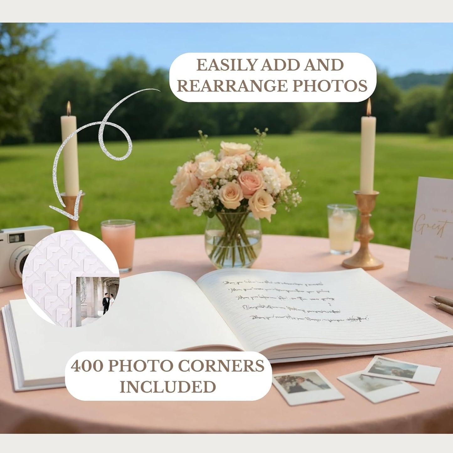 Wedding Guest Book for Guests to Sign, Elegant Wedding Guestbook Ideas, Sign in Book for Bridal and Baby Shower, Polaroid Guest Book, 100 Thick Lined and Blank Pages for Party, Wedding Books