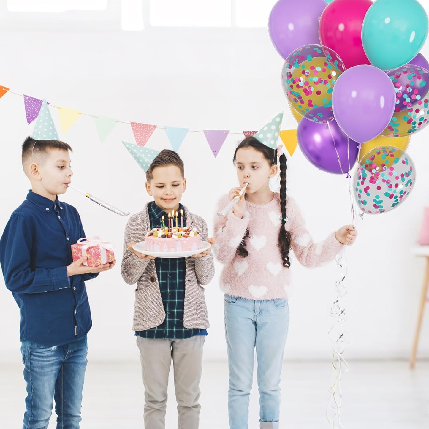 68Pcs Pink Purple Blue Balloon 12 Inch Confetti Balloons Yellow Teal Balloon for Kids Birthday Baby Shower Magic Theme Decoration Engagement Party Supplies.