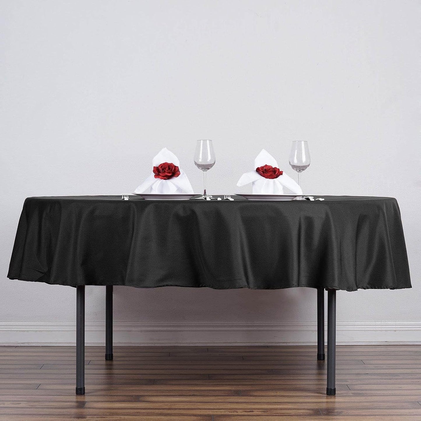Efavormart Round Tablecloth, 90 Inch Stain & Wrinkle Resistant Washable Table Cloth, Decorative Polyester Fabric Table Cover for Banquet, Wedding, Dining- Black