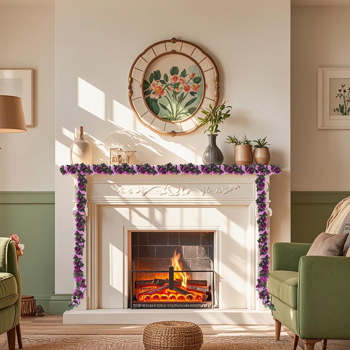 5 Pcs 41FT Flower Garland, Artificial Rose Garland Flowers Plants Fake Flower Hanging Rose Ivy, Birthday Party Valentine's Day Wedding Wall Arch Decor（Purple）