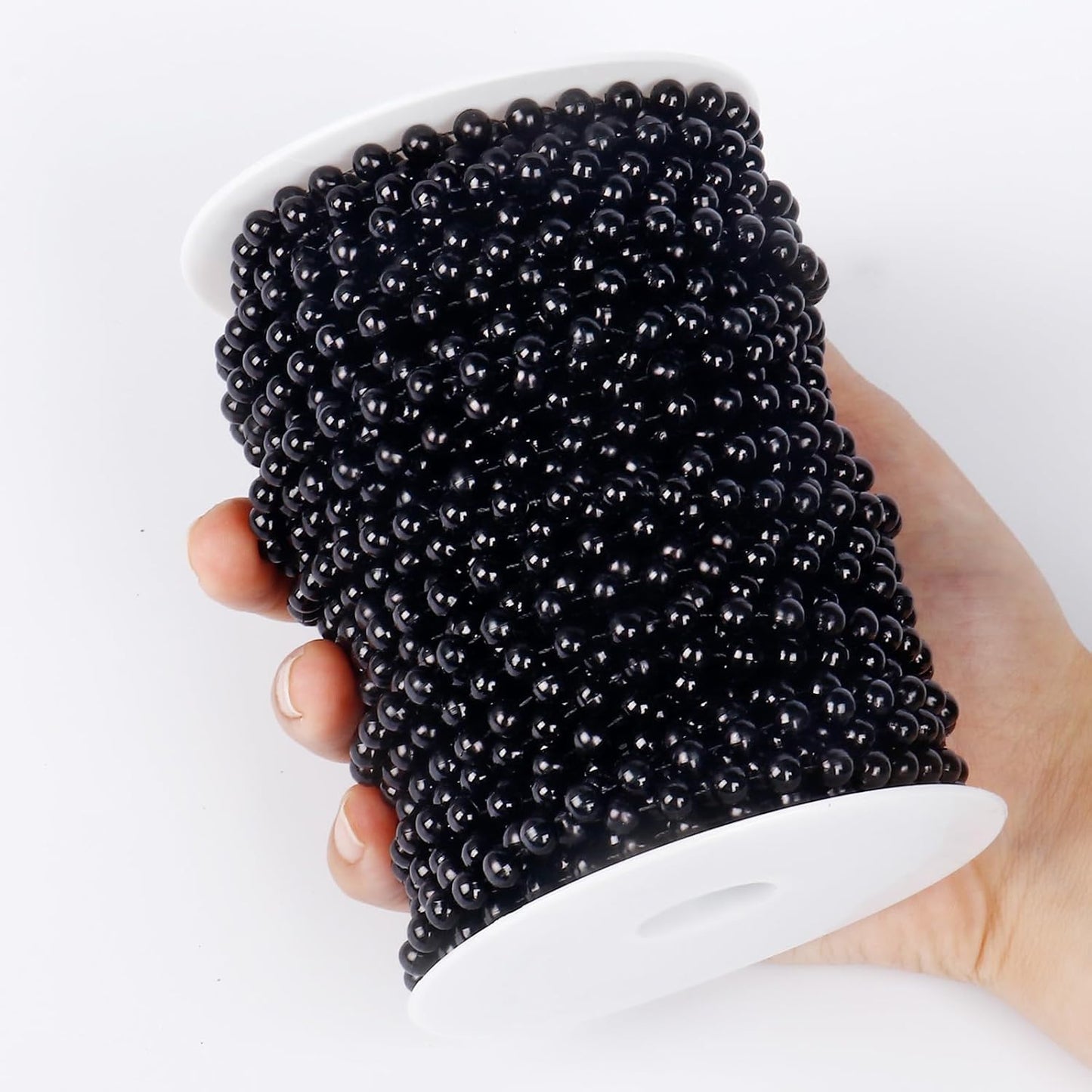 [76.7 Feet] Black Beads Garland, 6MM 25.5 Yards Black Faux Pearl Beads String Roll Bulk for DIY Craft, Wedding, Party, Festival Decoration
