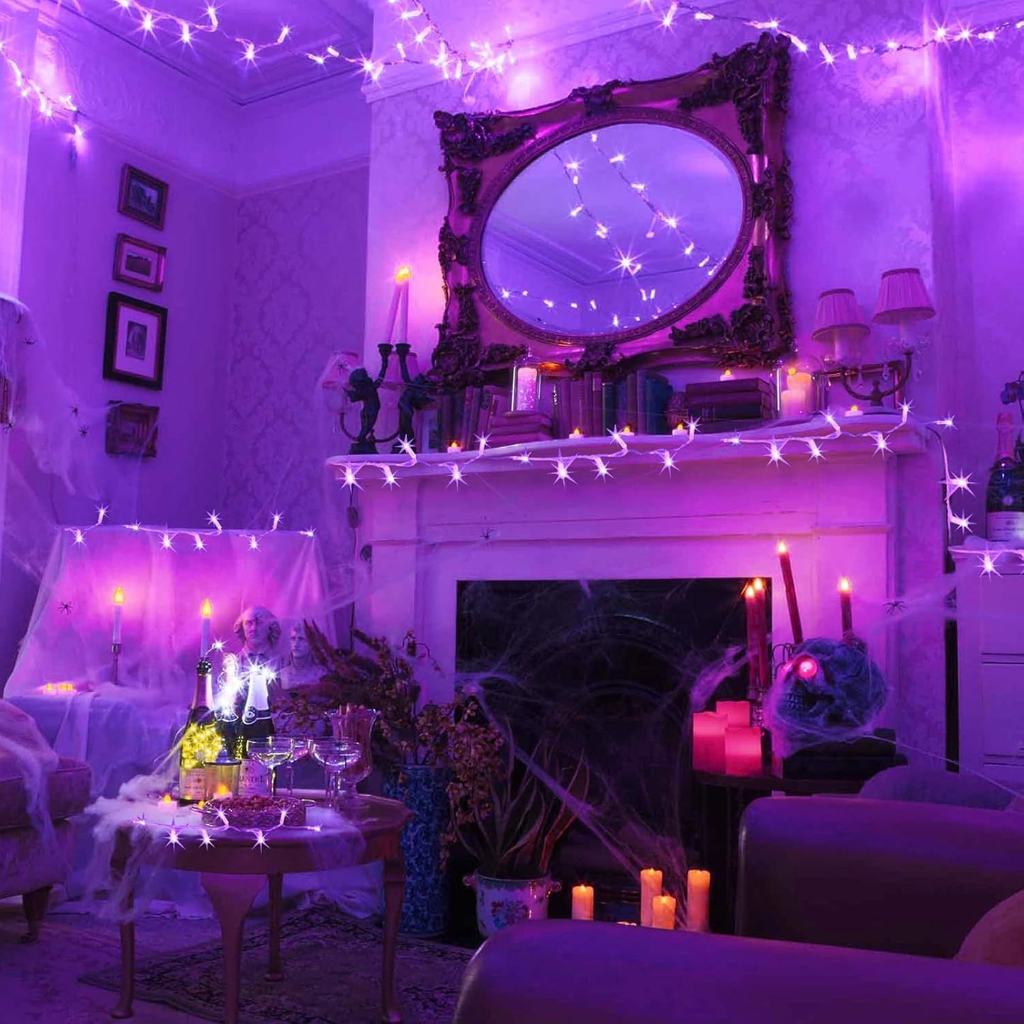 JMEXSUSS 91.5ft 250 LED Purple String Lights Indoor, Connectable 8 Modes Purple Christmas Lights Outdoor Waterproof, Plug-in Clear Wire Fairy String Light for Christmas Bedroom Party Tree Decorations