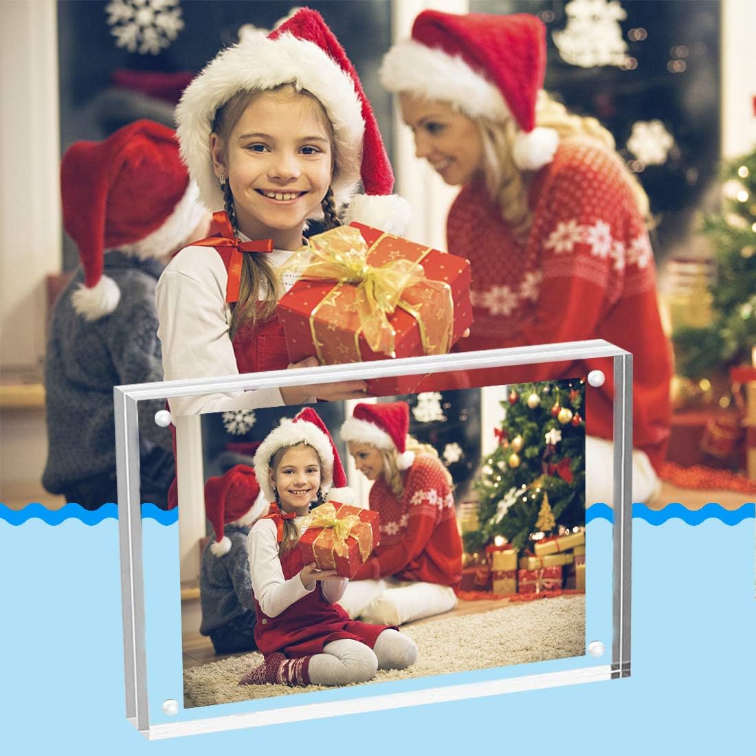 HELPLEX 6 Pack Acrylic Frame, 5x7&4x6 Combinations, 20% Thicker, 20-24mm Thick Acrylic Picture Frames, Frameless Clear Double Sided Magnetic Frame, Free Standing Desktop Display Stand Acrylic Frames