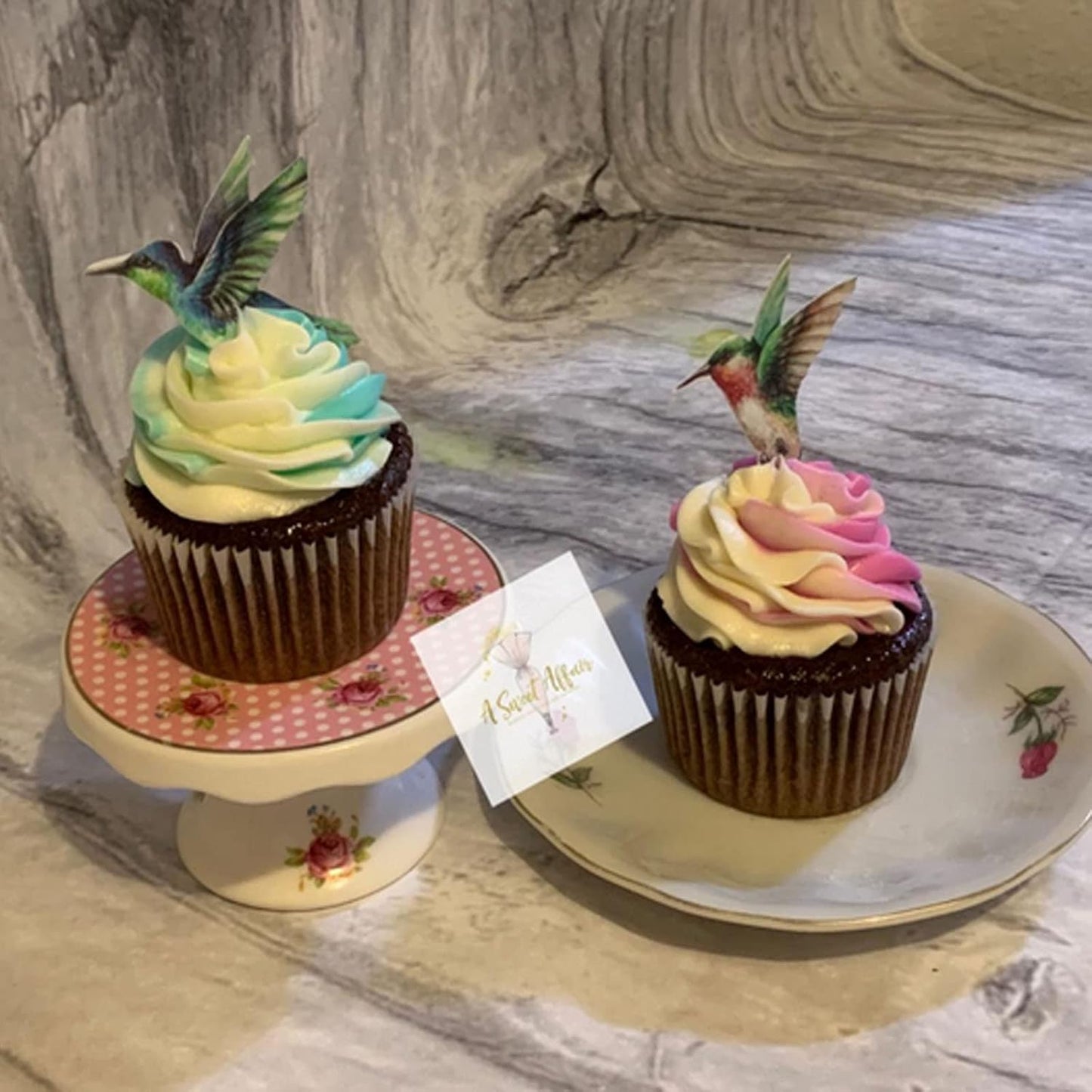 GEORLD Edible Cupcake Topper Wafer Hummingbird Cake Bird Decoration by Wafer Paper,12 Counts,Flat not 3D