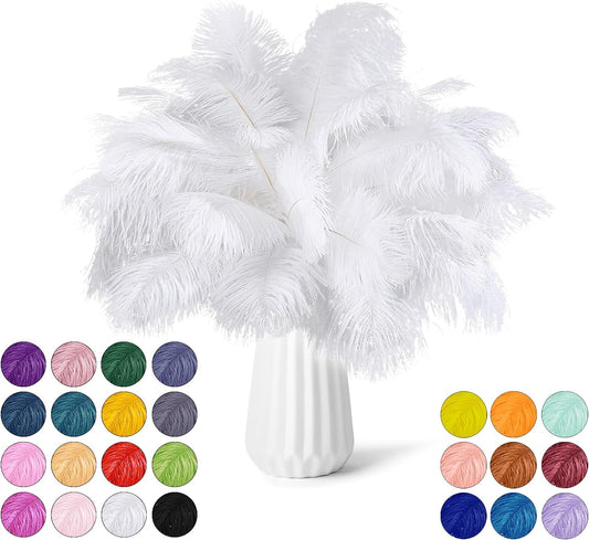 NEWONG 30pcs White Ostrich Feathers Natural Bulk 8-10inch(20-25cm) Vase Craft Wedding Home Party Centerpieces Christmas Day Decoration