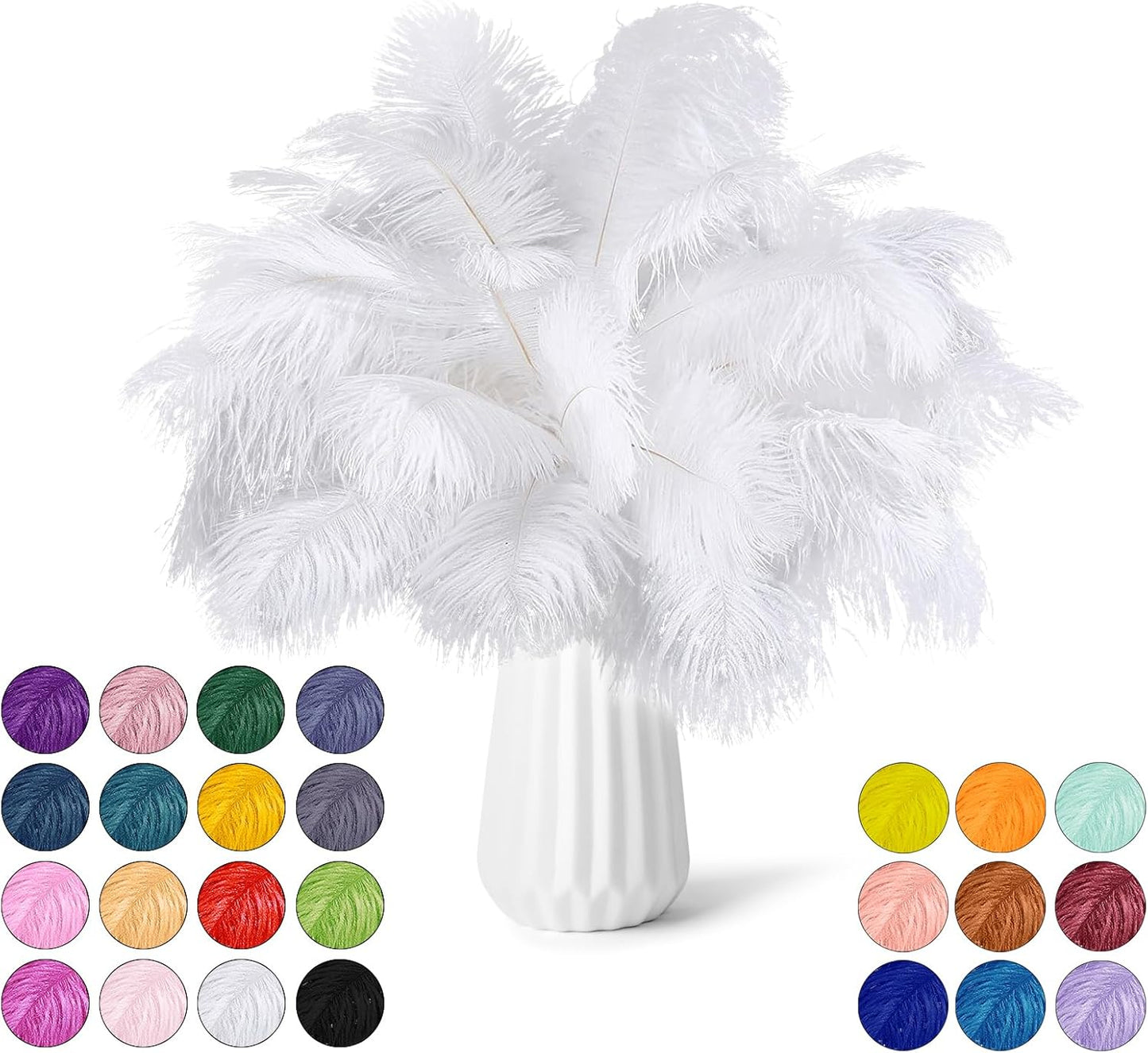NEWONG 30pcs White Ostrich Feathers Natural Bulk 9-12inch(23-30cm) Vase Craft Wedding Home Party Centerpieces Christmas Day Decoration