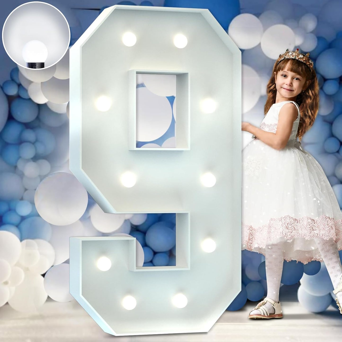 Marquee Numbers 4 Feet Tall Big Light Up Numbers 9th 19th 90th Happy Birthday Decorations Girl Boy White Anniversary Party Decor Large Cardboard Prop Backdrop Sign 9