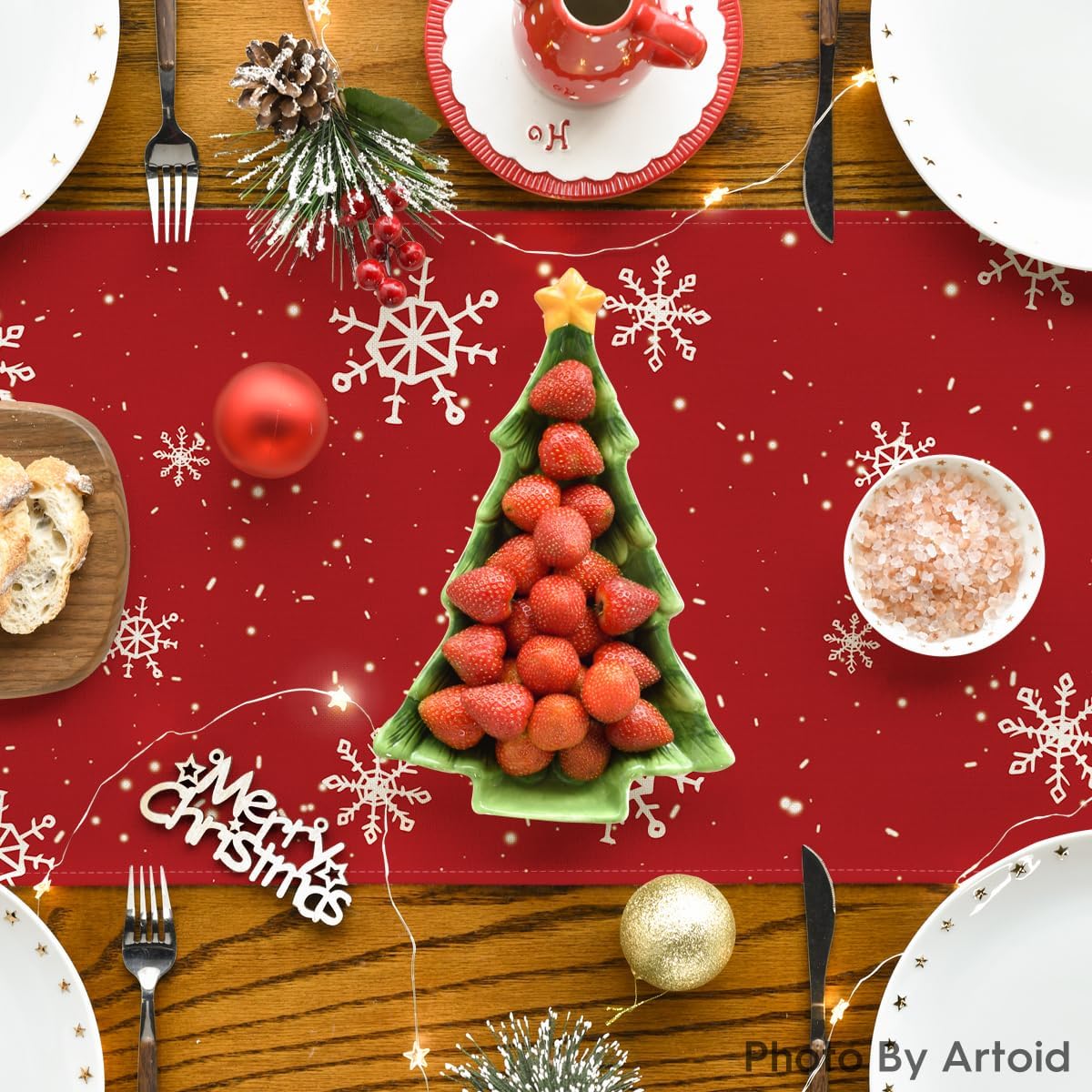 Artoid Mode Red Snowman Snowflake Let it Snow Winter Table Runner, Seasonal Christmas Kitchen Dining Table Decoration for Home Party Decor 13x90 Inch