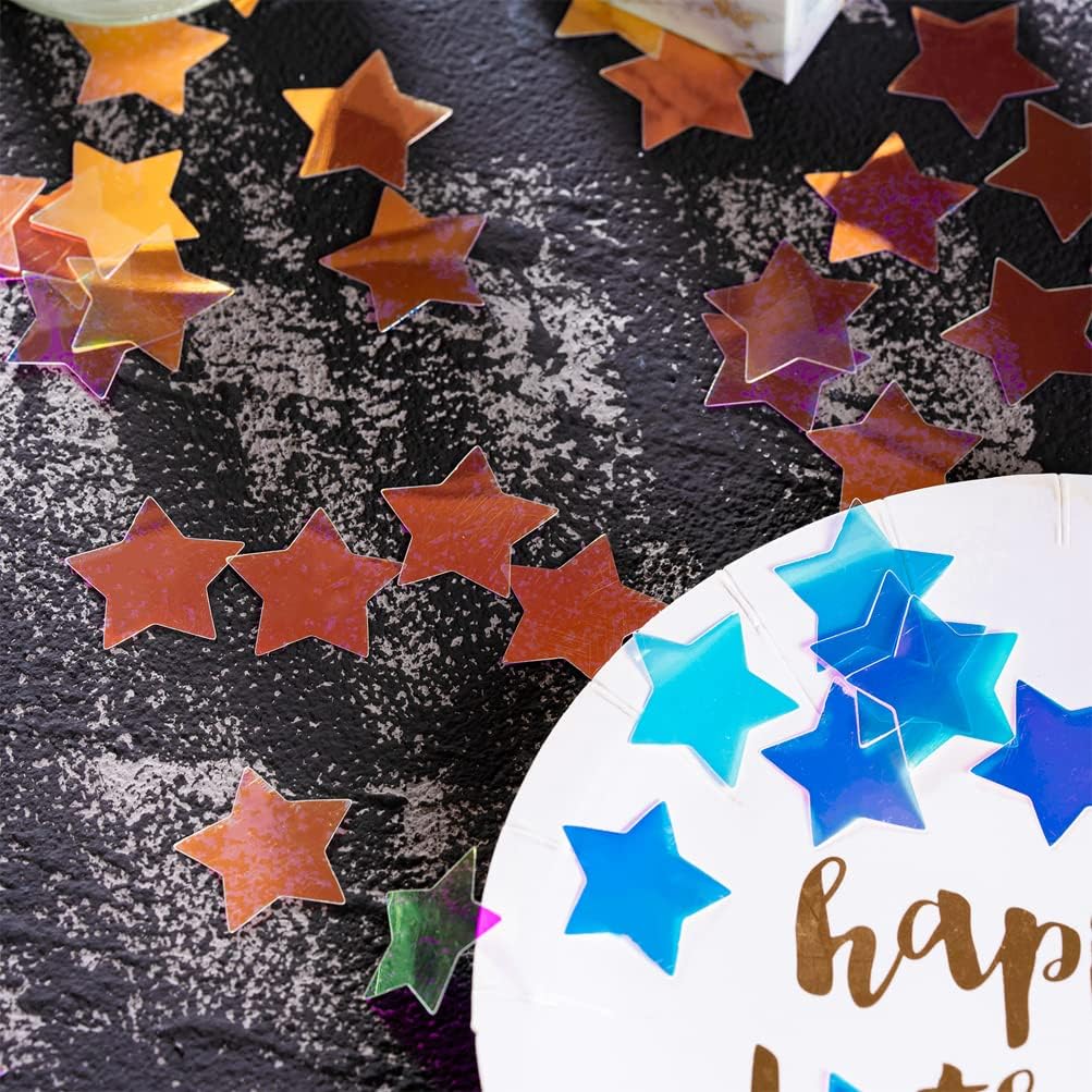 Iridescent Star Confetti Holographic Table Decoration for Baby Shower Birthday Theme Party,1.2 inch in Diameter,200 Counts