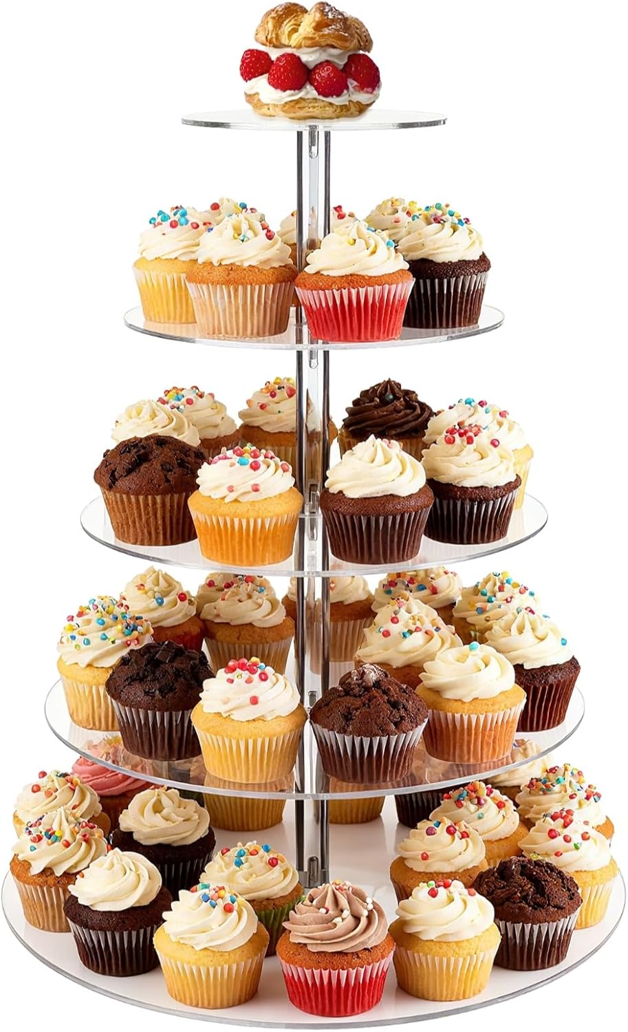 OMISTAR 5-Tier Acrylic Cupcake Stand, 15.7 in / 40 cm Wedding Cake Stand, Acrylic Cupcake Tower Holder, Dessert Display for Party, Birthday, 11.8 in / 30 cm Base, Transparent