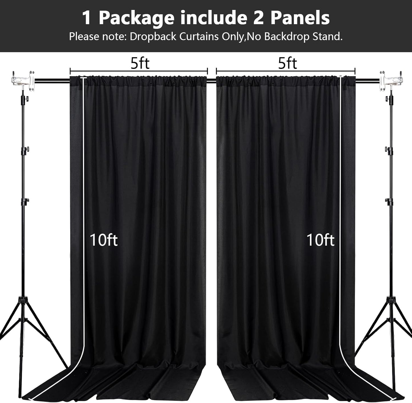 MEETSKY Black Backdrop Curtain for Party Backdrop Drapes Panels with Rod Pockets Polyester Fabric Curtain Backdrop Black Birthday Party Home Decor for Boys Teens Men, 5ft x 10ft, 2 Panels