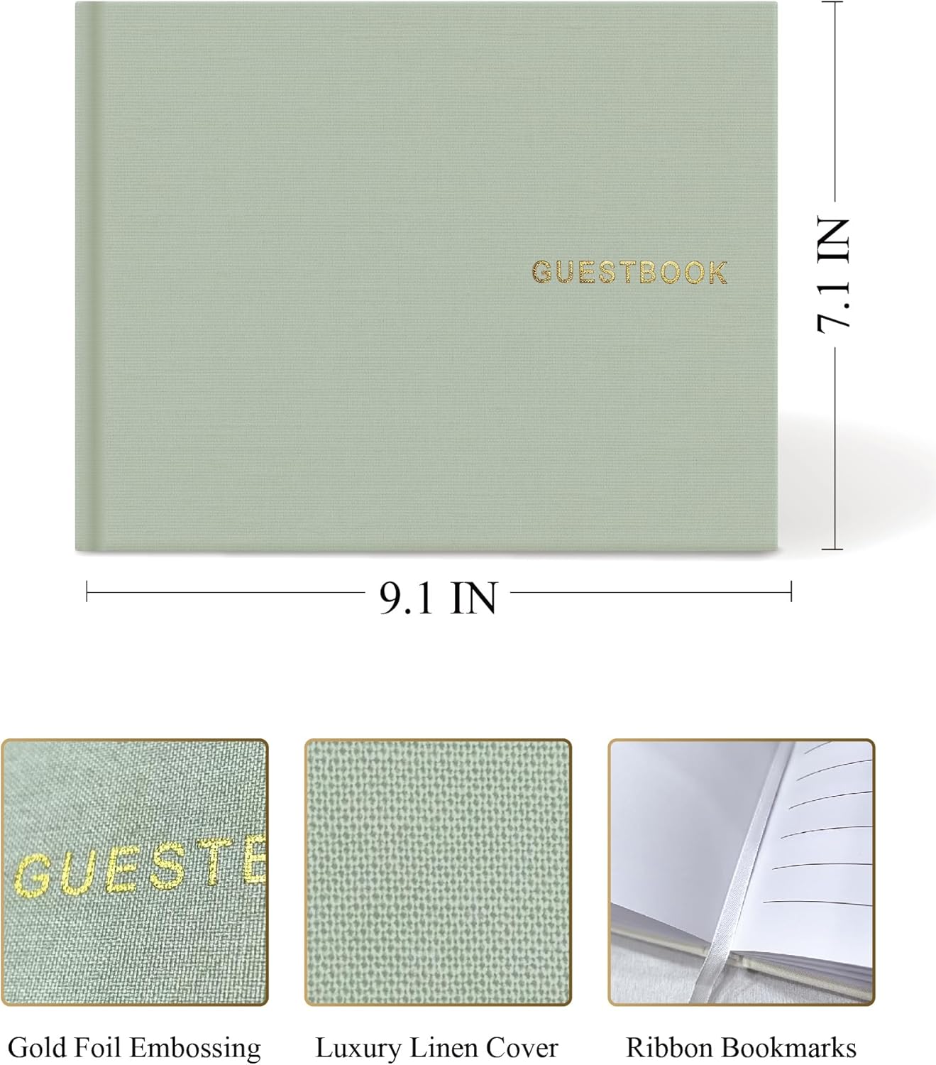 Elegant Linen Wedding Guset Book - Polaroid Guest Book for Wedding Reception,Baby Shower,Bridal Shower and Special Events - 100 Blank Pages for Sign in and Photos (A-Sage Green)