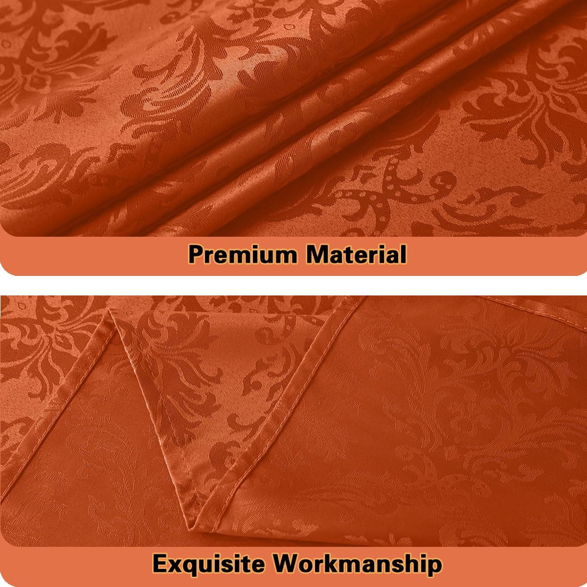 Jacquard Tablecloth Rectangle 60 x 120 Inch, Spill Proof Wrinkle Free Damask Autumn Table Cloth, Reusable Fabric Table Cover for Fall, Thanksgiving, Harvest, Holiday, Rusty/Orange