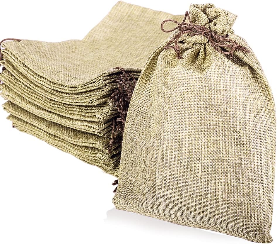 LYSXP 50PCS Burlap Bags with Drawstring，7x9 Inch Cream color Drawstring Gift Bag Jewelry Pouches for Wedding Party Favors, DIY Craft