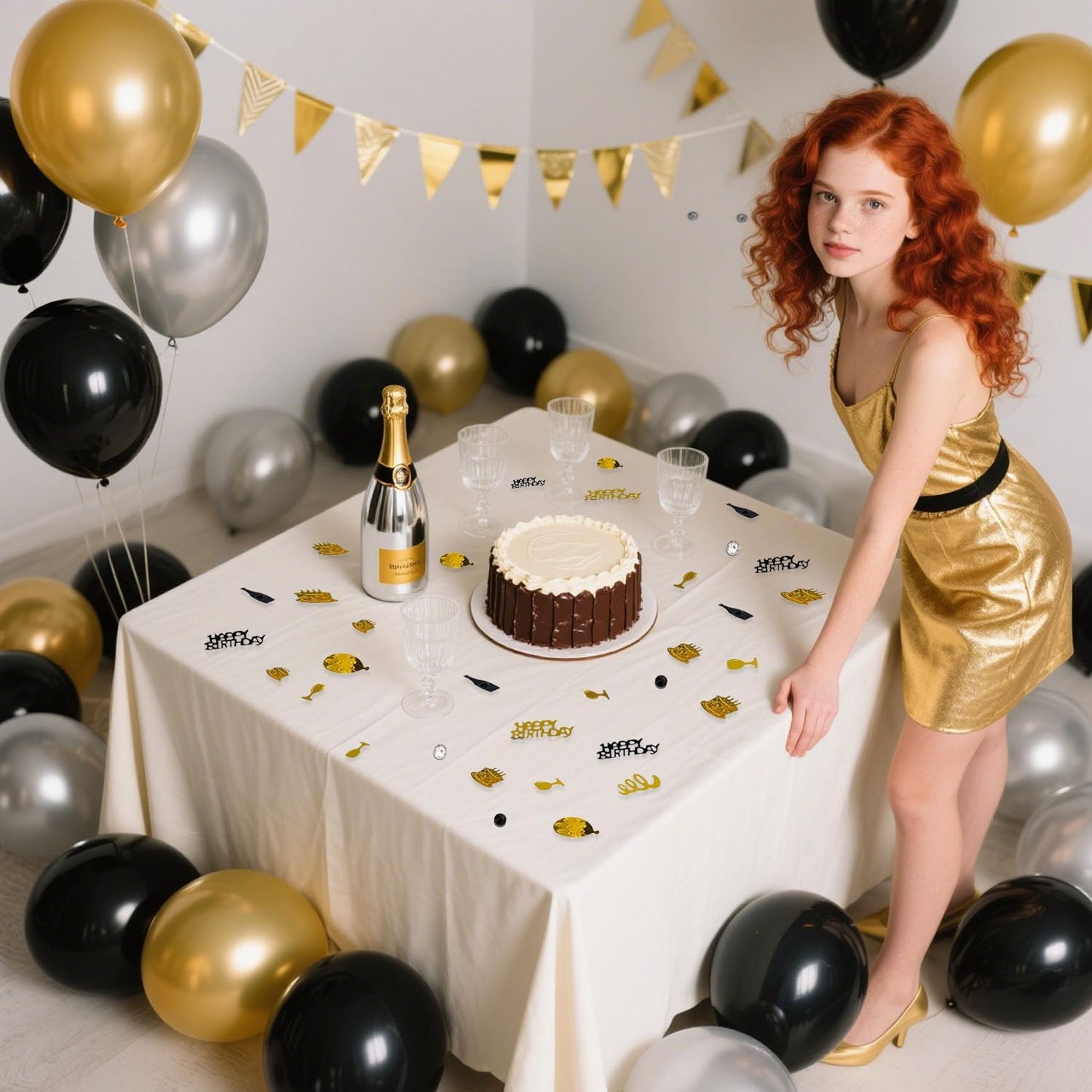 Black Gold Happy Birthday Confetti, Birthday Decorations Confetti Metallic Foil Table Scatter Decorations for Birthday Party, Baby Shower Decor for Boys Men, DIY Arts and Crafting