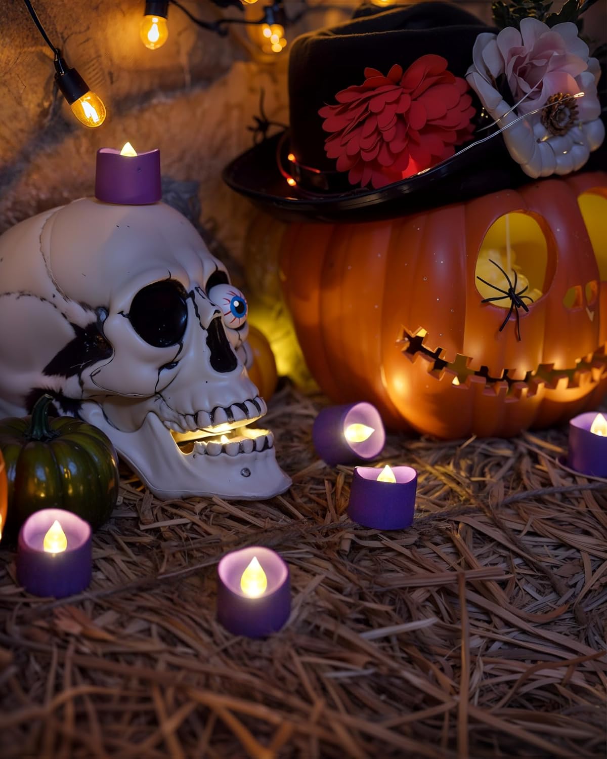 Homemory Purple Tea Lights Candles Battery Operated, 200+Hour Flameless Flickering Fake Electric LED Colored Tealights Candles for Party, Wedding, Halloween, Mardi Gras, Holiday Decor, 12-Pack