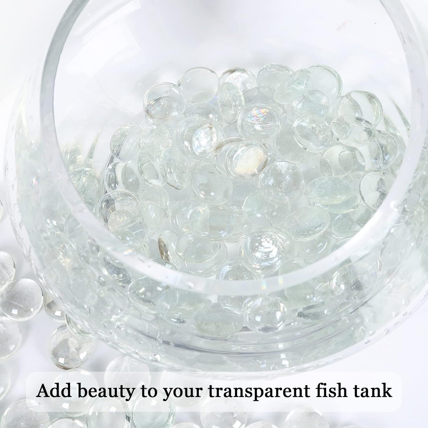 5LB Fire Glass Beads Flat Glass Marbles for Outdoor Fire Pit and Fireplace, Glass Gemstones for Vase Filler, Aquariums, Hydroponics Plants, Home Decor and Christmas DIY Craft, Clear