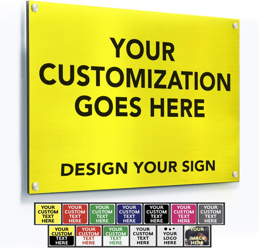 Custom Metal Signs, Personalized Aluminum, Customized Safety, Business Signs, Waterproof Outdoor, White Aluminum (Yellow Background, 36x24 In)