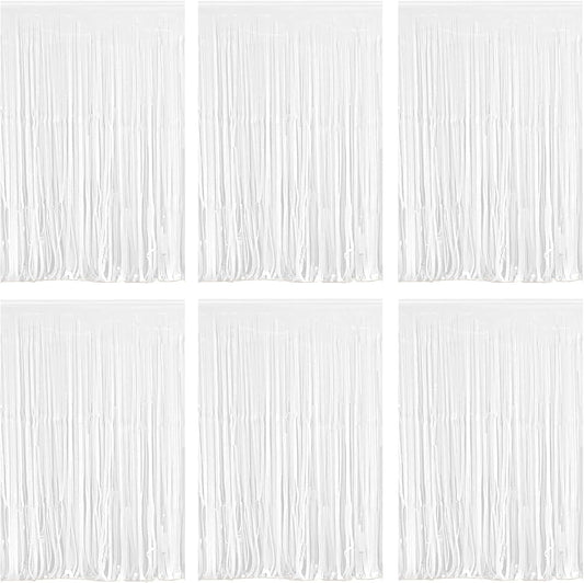 White Foil Fringe Curtain 3.3×8.3FT 6 Packs, Metallic Tinsel Curtains Party Streamers for Birthday Graduation Baby Shower Decoration (6pcs,3.3FT×8.3FT, White)