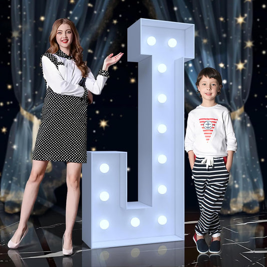 4FT Marquee Light Up Letters J – Cool White LED, Easy to Assemble Foam Board with Back Support, Large Marquee Light Up Letters for Birthday, Wedding, Party, Anniversary, Baby Shower Decor