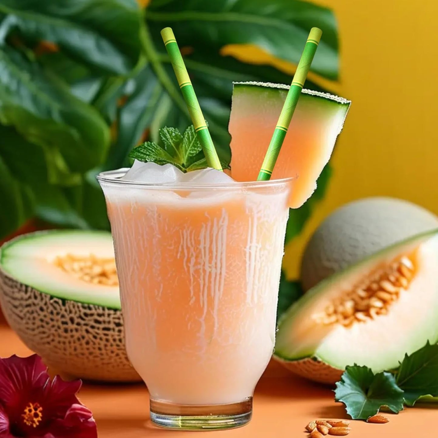 YAOSHENG [100 Pack] Pink & Gold Paper Straws Disposable, 100% Biodegradable Multi-Pattern Party Straws For Birthday, Wedding and Holiday Decoration (Bright Green Series)