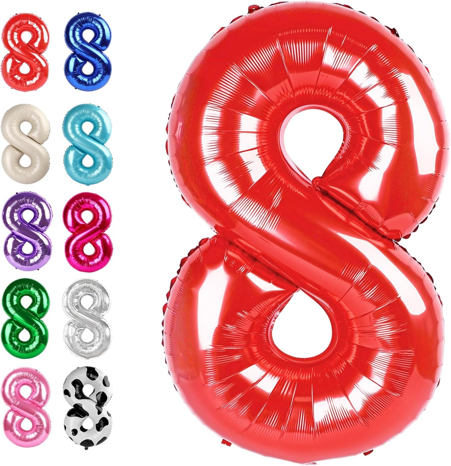 Red Foil Number 8 Balloon 40 Inch, Helium Mylar Eight Number 8 18 28 38 48 58 80 88 Birthday Balloons, 8th Red Women Men Wedding Anniversary, Graduations Party Supplies