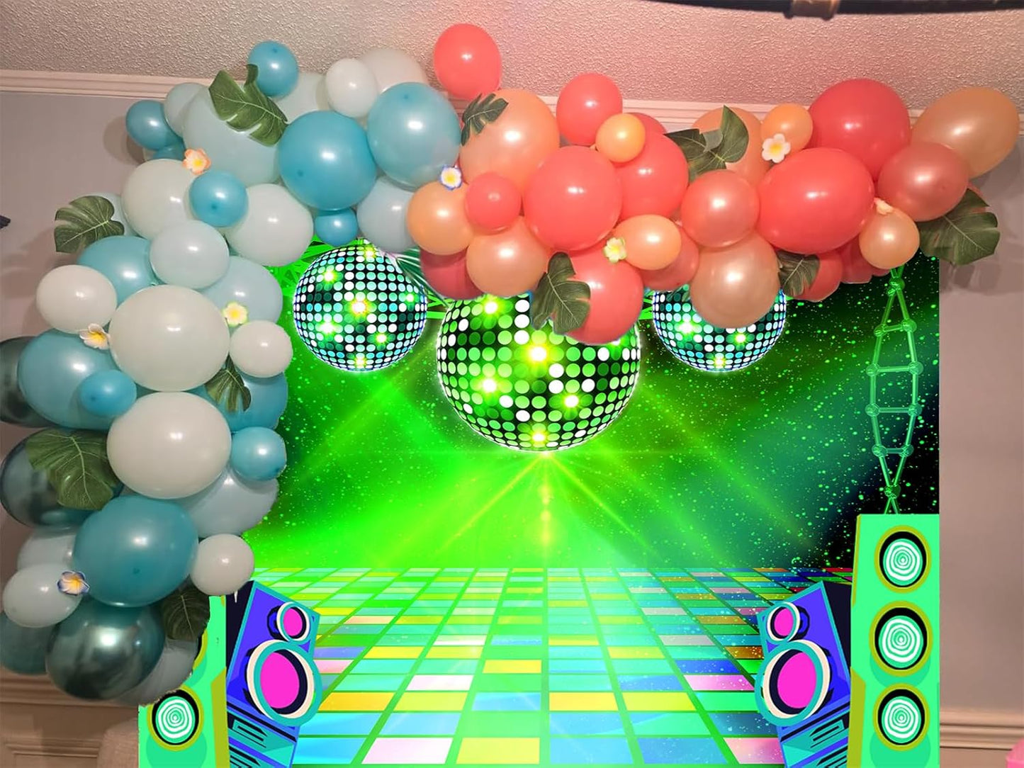 Dance Party Backdrop Retro 80s 90s Theme Stage Dance Ball Music Birthday Party Decoration DJ Photography Background 12 x 10 ft for Baby Shower Picture Photo Shoot Polyester Fabric, Red