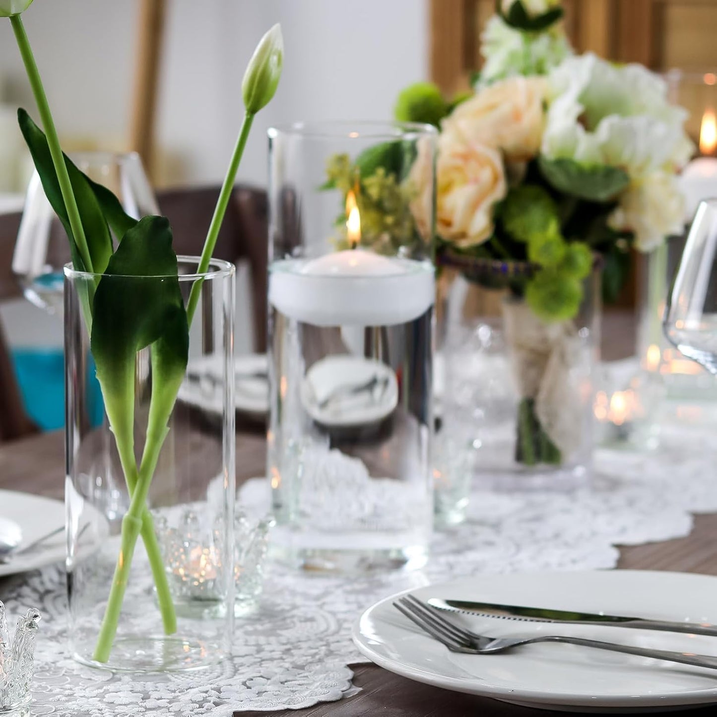 Hurricane Candle Holders 24 PCS Cylinder Flower Vases, Pillar Votives Floating Candles Holder, Clear Glass Vase for Wedding Party Decoration 10" 7.8" 6"