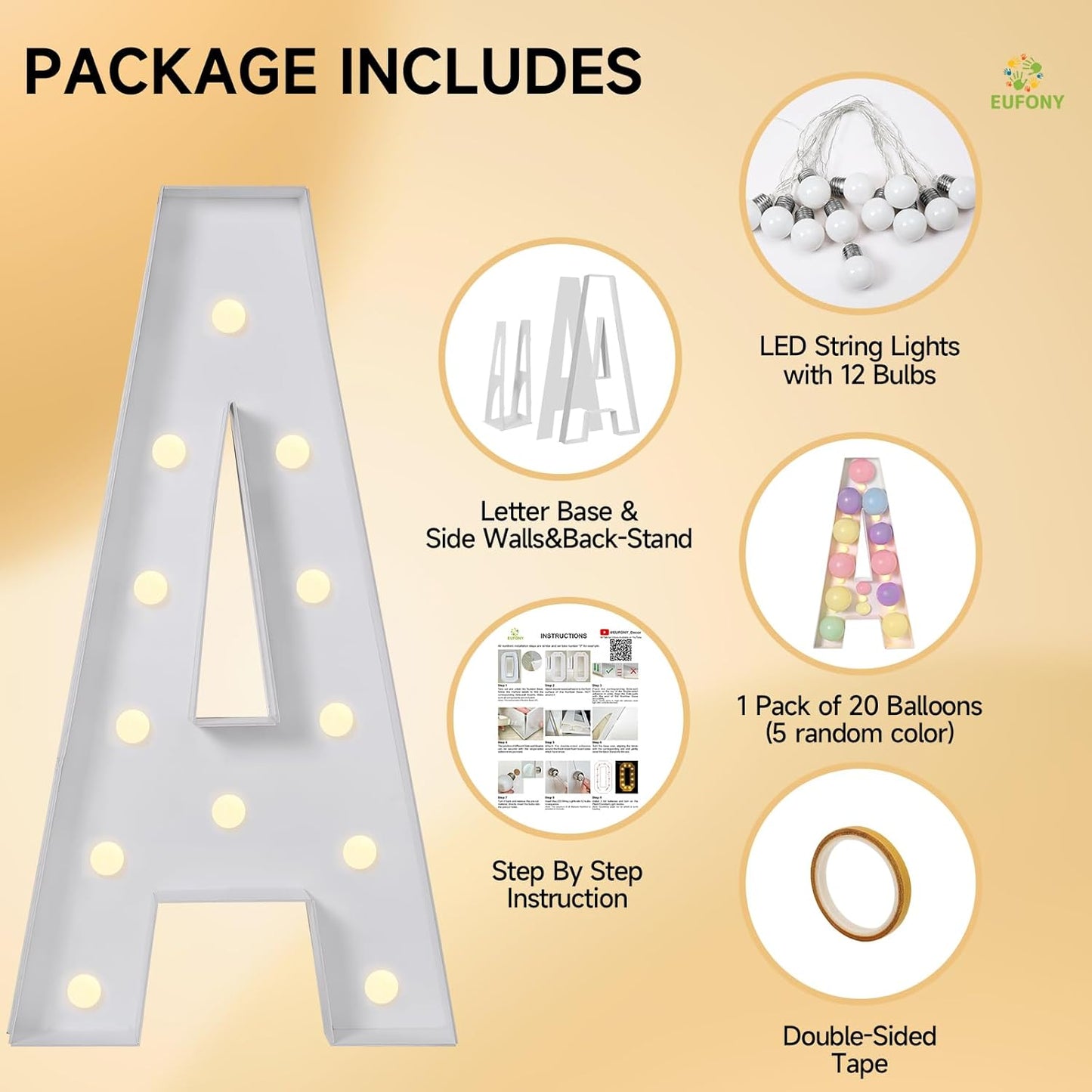 eufony Marquee Letters 4 Feet Tall, 4 FT Marquee Light Up Letters, Giant Light Up Letters 4FT for Birthday Party Baby Shower Gender Reveal Graduation Decorations, Letter I with LED Lights DIY Kit