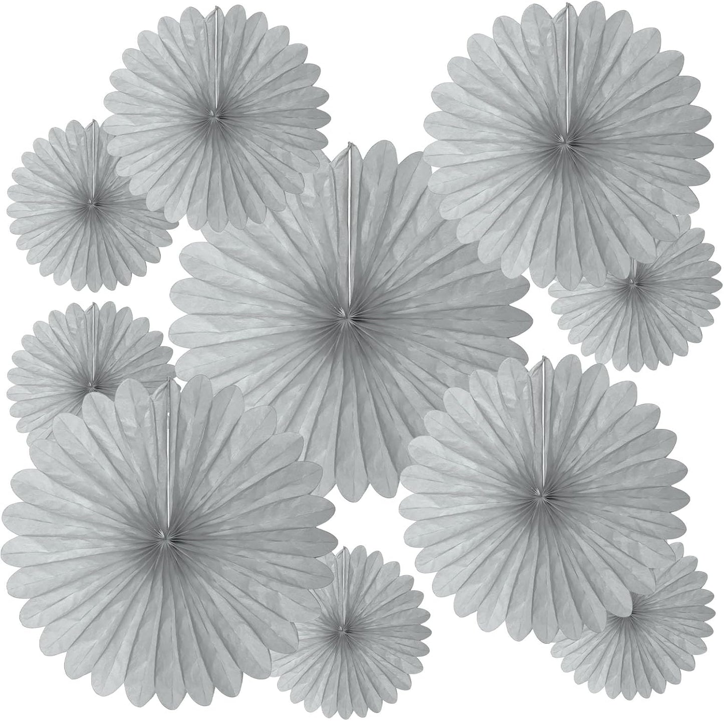 20 Pcs Silver Gray Hanging Paper Fan, Round Paper Fans Decorations Set for Weddings, Birthdays, Engagement, Bridal Shower, Baby Shower Event, Graduation, Party Supplies Decor
