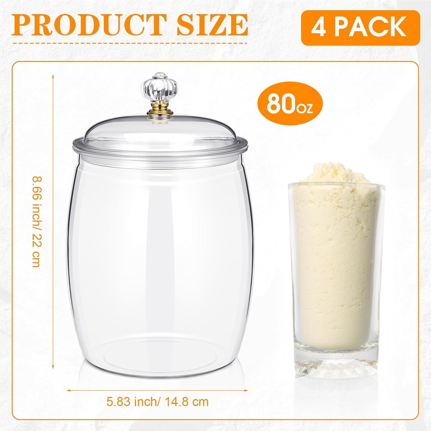 Nuogo 4 Pcs Plastic Candy and Cookie Jars with Lids Clear Cookie Container Candy Jars Large Airtight Apothecary Storage Organization for Wedding Home Kitchen Bar(80 oz)