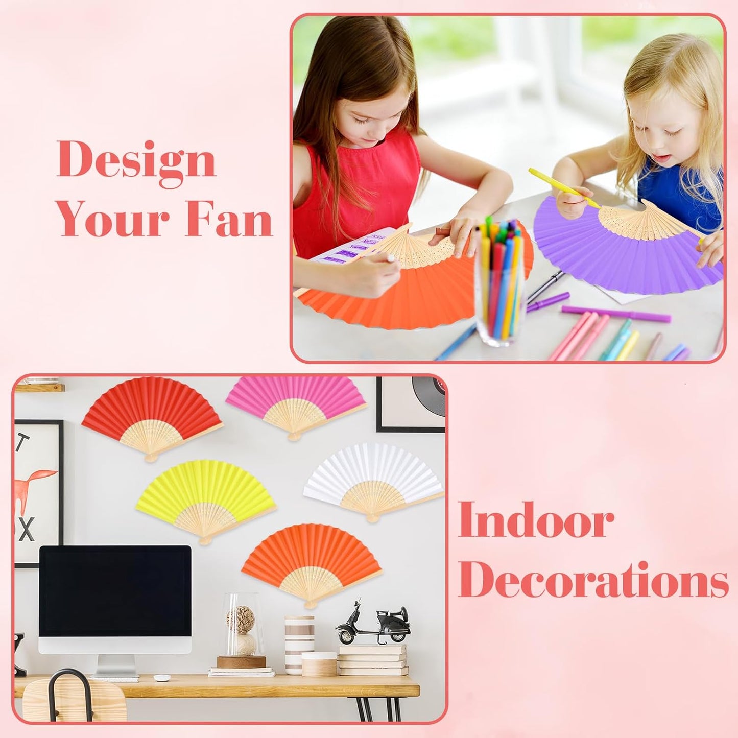 12 Pieces Hand Held Bamboo Folding Fans Paper Fans Handheld for Women Foldable Girls Wedding Decoration Church Home Party Favors Summer (Multicolor)