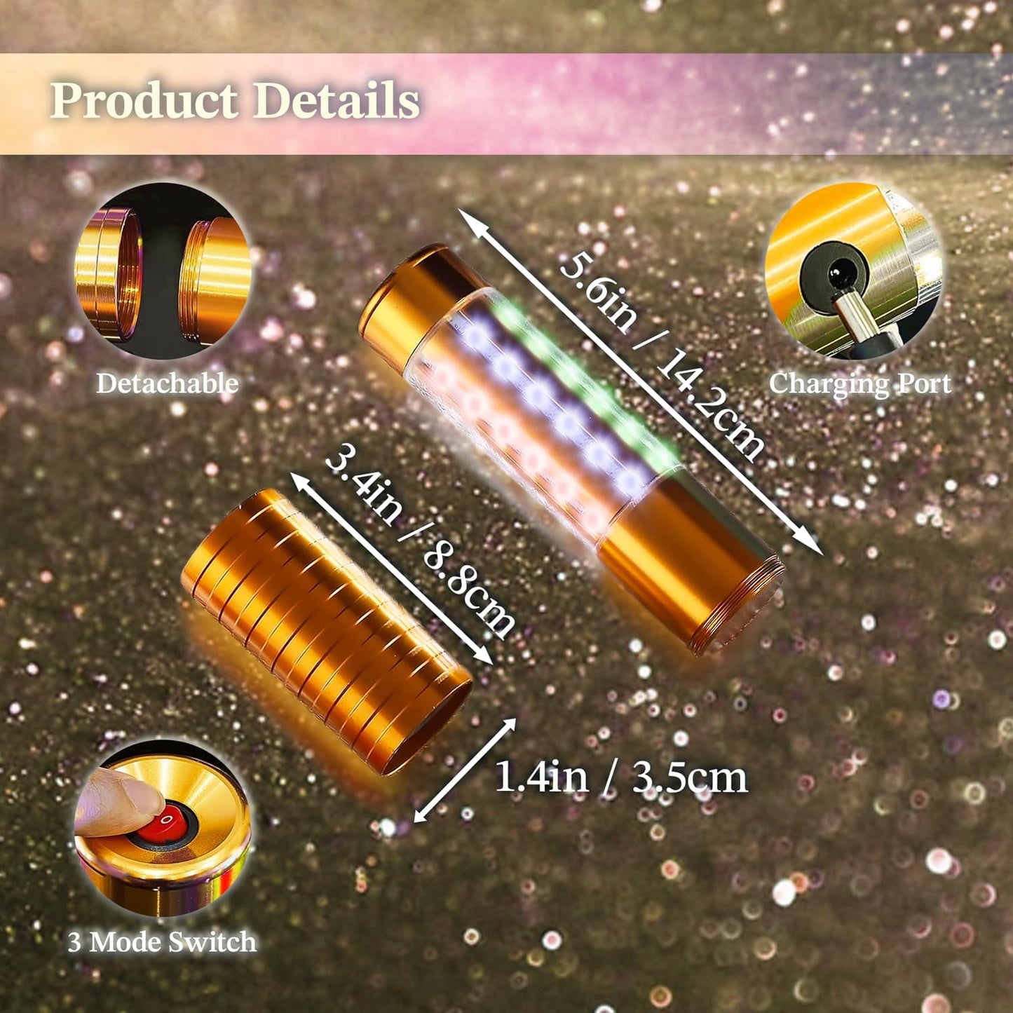 4 Packs Rechargeable LED Strobe Baton Lights Reusable Bottle Service Lights for Liquor Bottles Handheld Service Sparklers for Club Weddings Concert Outdoor Events (Gold-Colered Light, 4)