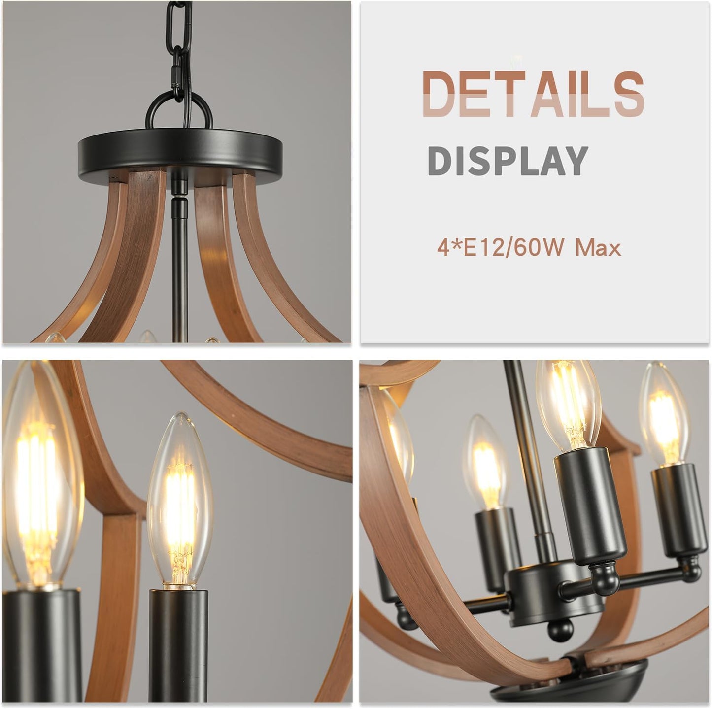 Farmhouse Chandelier,4-Light Modern Hanging Pendant Lighting,Rustic Vintage Ceiling Chandelier Light Fixture for Hallway Foyer Dining Room Entryway Kitchen Island Bedroom