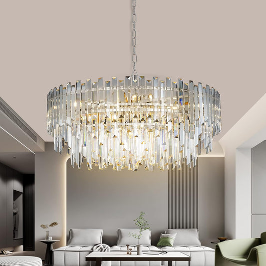 Crystal Chandelier Lighting 31'' for Dining Rooms Bedroom Foyer Entryway Ceiling Hanging Pendant Chandelier Light Fixture Lamp