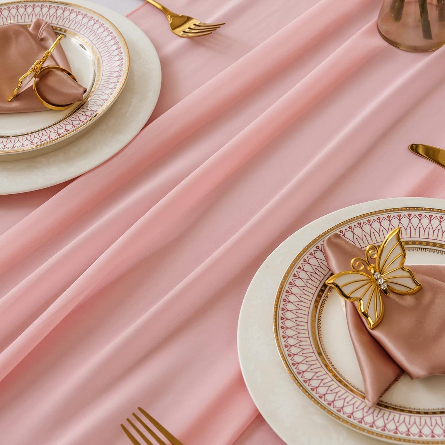 12Pack 9ft Chiffon Table Runner 14x108 Inch Sheer Romantic Table Runner for Wedding Birthday Party Bridal Shower Outdoor Decoration-Light Pink