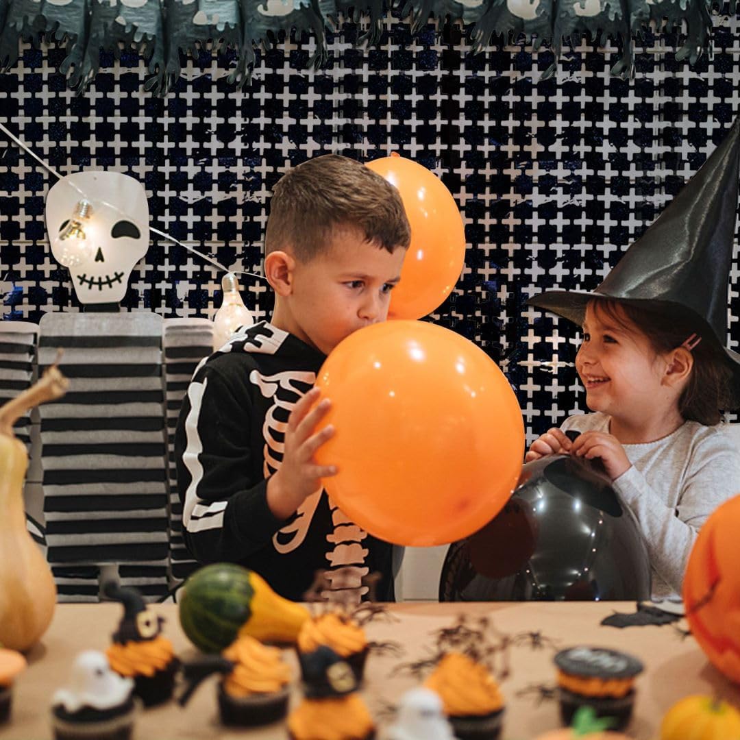 Square Tinsel Curtain Party Backdrop - 10pcs Glitter Foil Fringe Curtain Party Decor Black Photo Booth Backdrop Streamers for Halloween, Christmas, Birthday, Graduation, Wedding Party Decorations