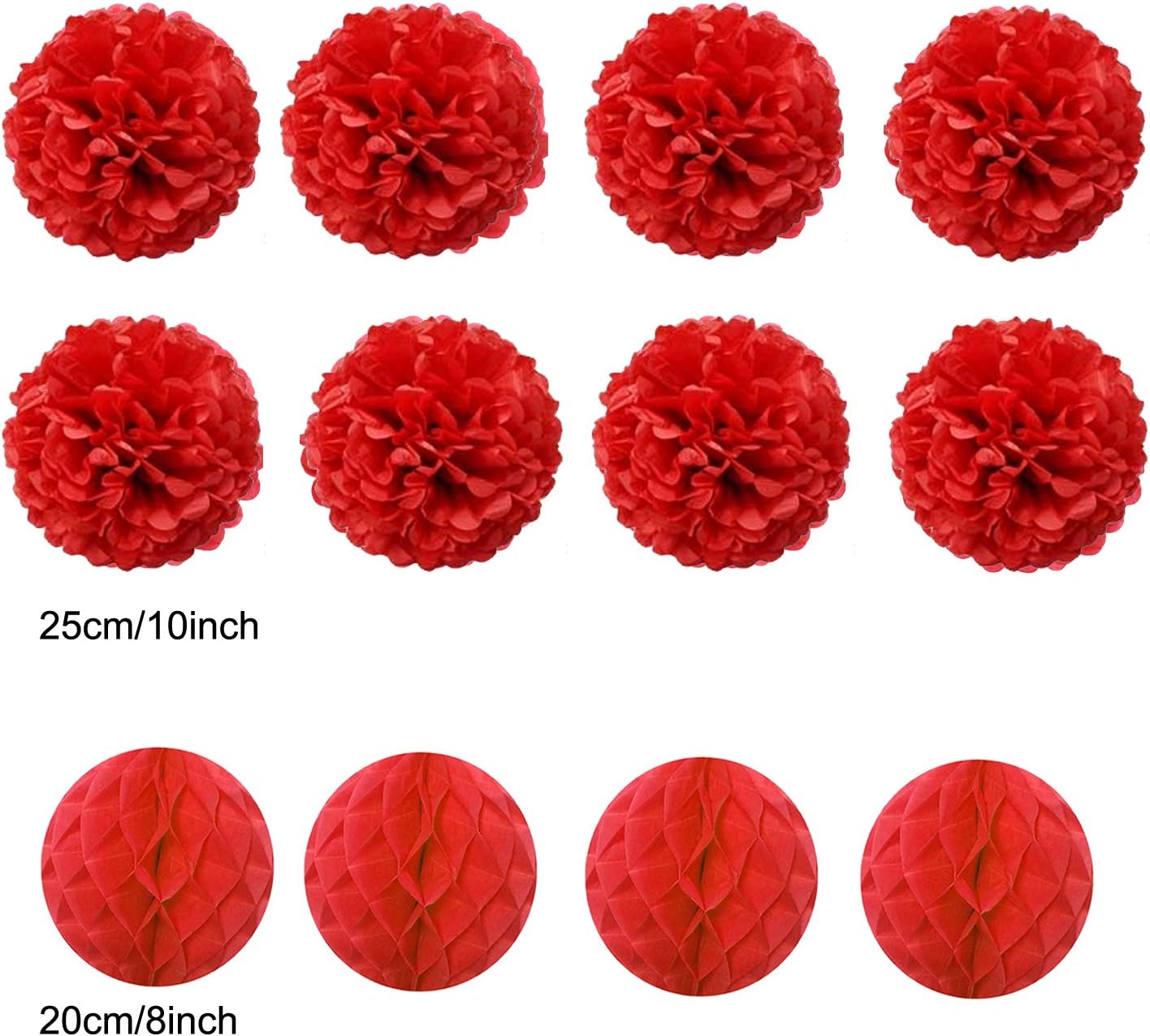 Hanging Paper Fan Set, Tissue Paper Pom Poms Flower Fan and Honeycomb Balls for Birthday Baby Shower Wedding Festival Decorations - Red