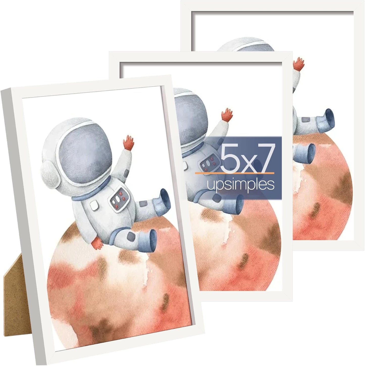 upsimples 5x7 Picture Frame Set of 3, Made of High Definition Glass for 5 x 7 White Frames, Wall and Tabletop Display Thin Border Photo Frame for Home Décor