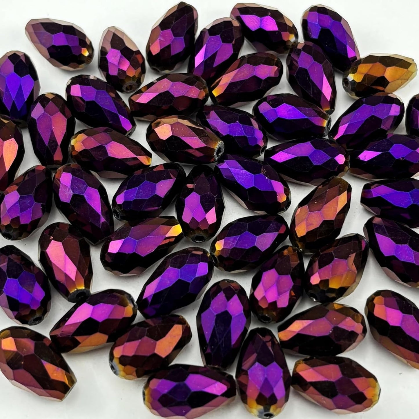 200pcs 3x5mm Teardrop Crystal Glass Beads for Jewelry Making, Faceted Vertical Hole Teardrop Glass Spacer Beads for Wind Chimes Bracelet Earring Necklace DIY Craft(Purple Light)