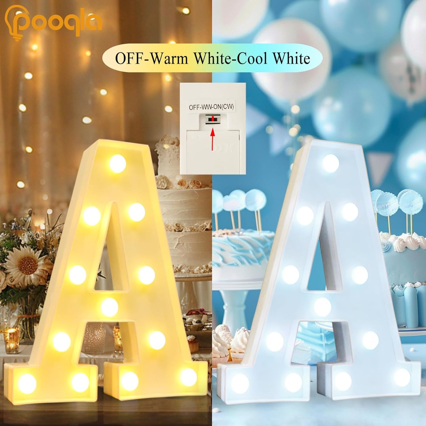 Pooqla LED Marquee Letter Lights, Warm White and Cool White Decorative Lighted Letters, Light Up Alphabet Letters for Boys Girls, Party, Wedding, Bar, Night Light, Birthday Decoration, Letter O
