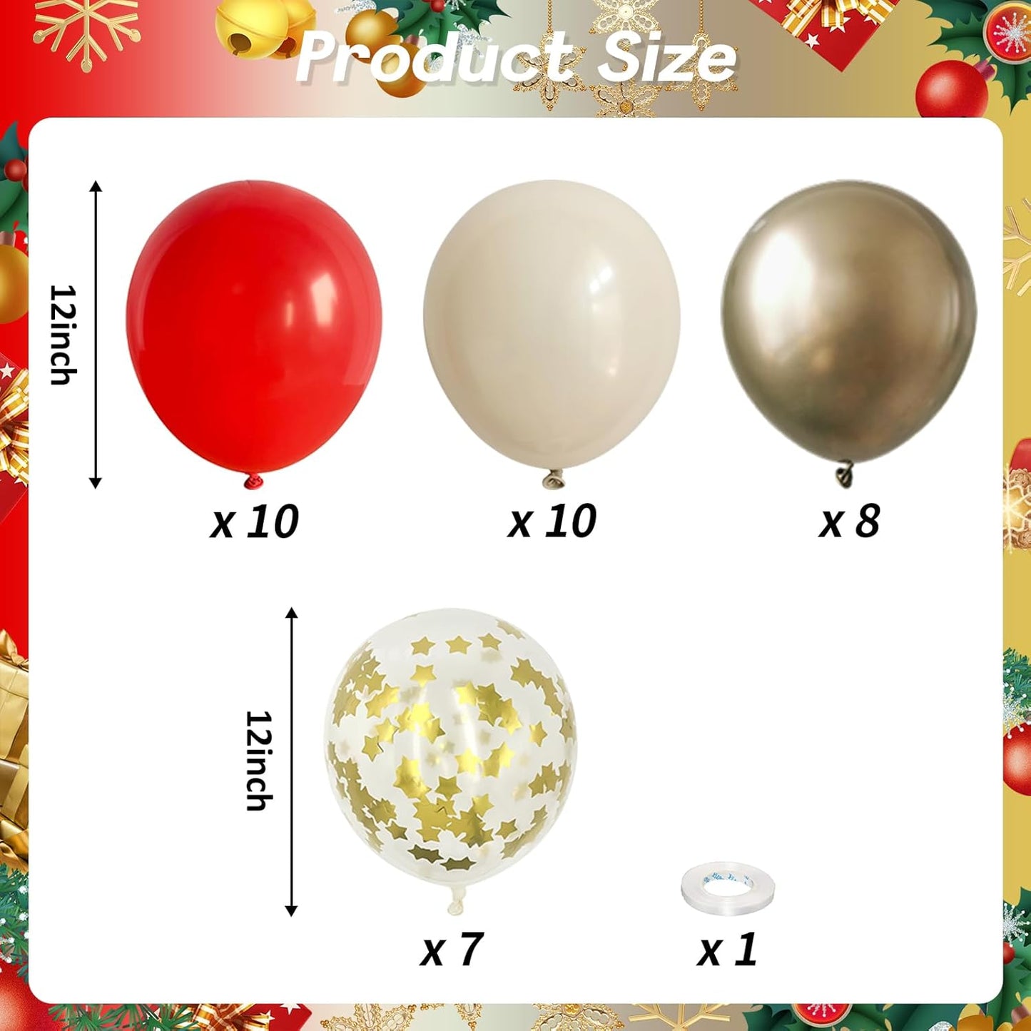Red and White Balloons Set, Red Sand White and Gold Latex Balloons for Christmas Holiday Winter New Year Party Decorations