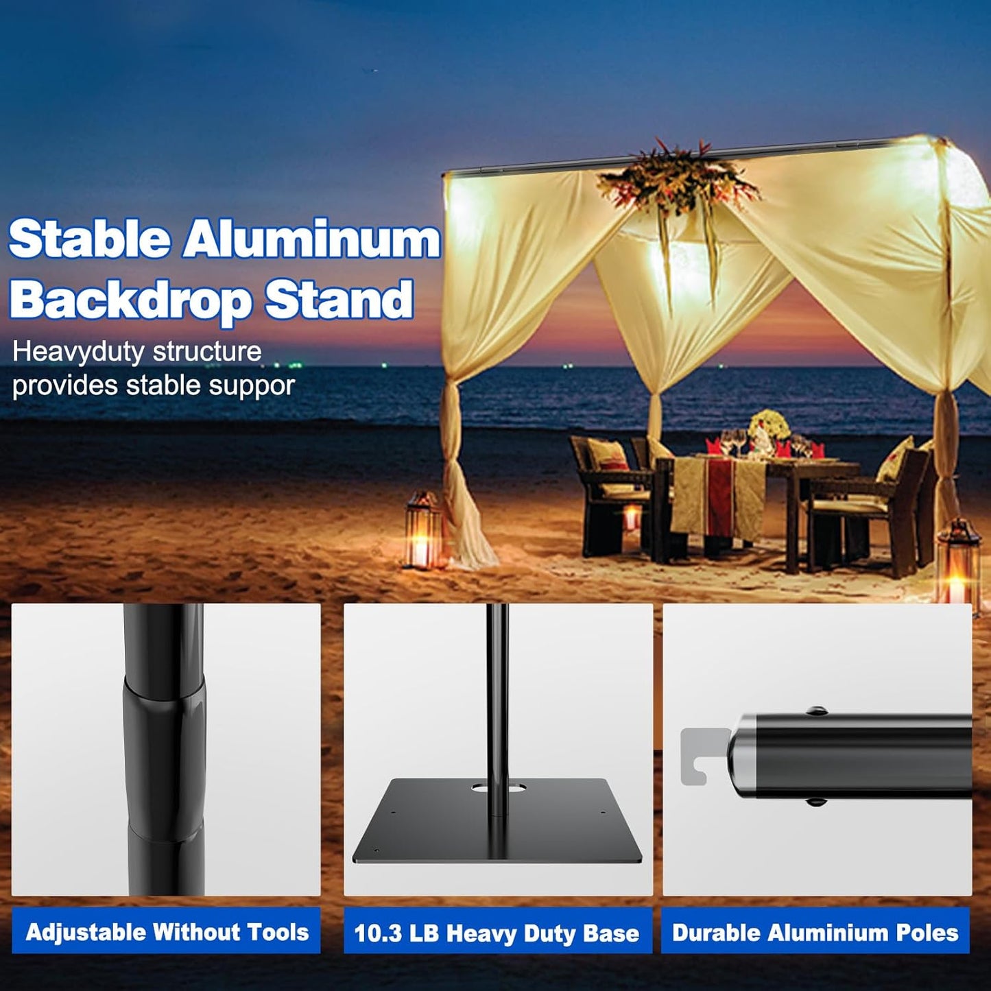 Pipe and Drape Backdrop Stand 10ftx10ft Adjustable Background Support System Heavy Duty Background Stand for Wedding Banquet Decorations Black