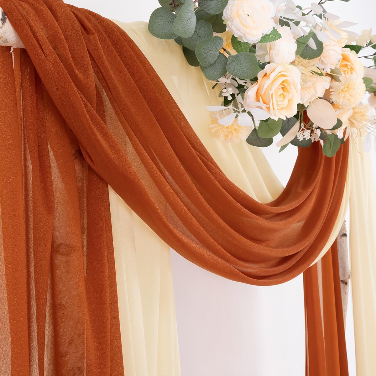 Socomi Wedding Arch Draping Fabric 29" x 20Ft 2 Panels Champagne and Terracotta Sheer Outdoor Curtain Drapes Extra Long for Bridal Baby Shower Birthday Party Decor