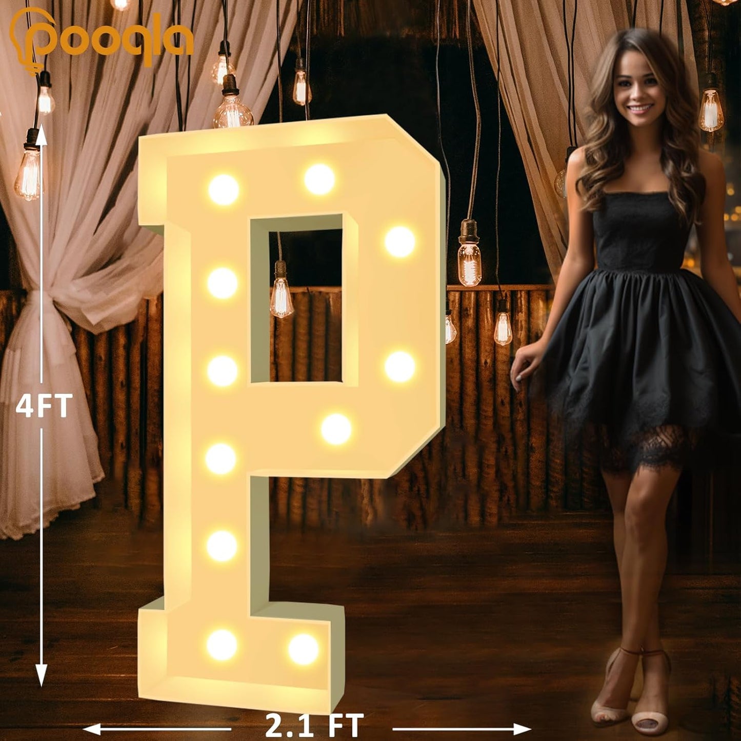Pooqla 4 FT Light Up Marquee Letters, Giant Mosaic Letters Cool White and Warm White LED, Large Lighted Alphabet Lights for Balloons Birthday Party Anniversary Wedding Decorations, Letter P