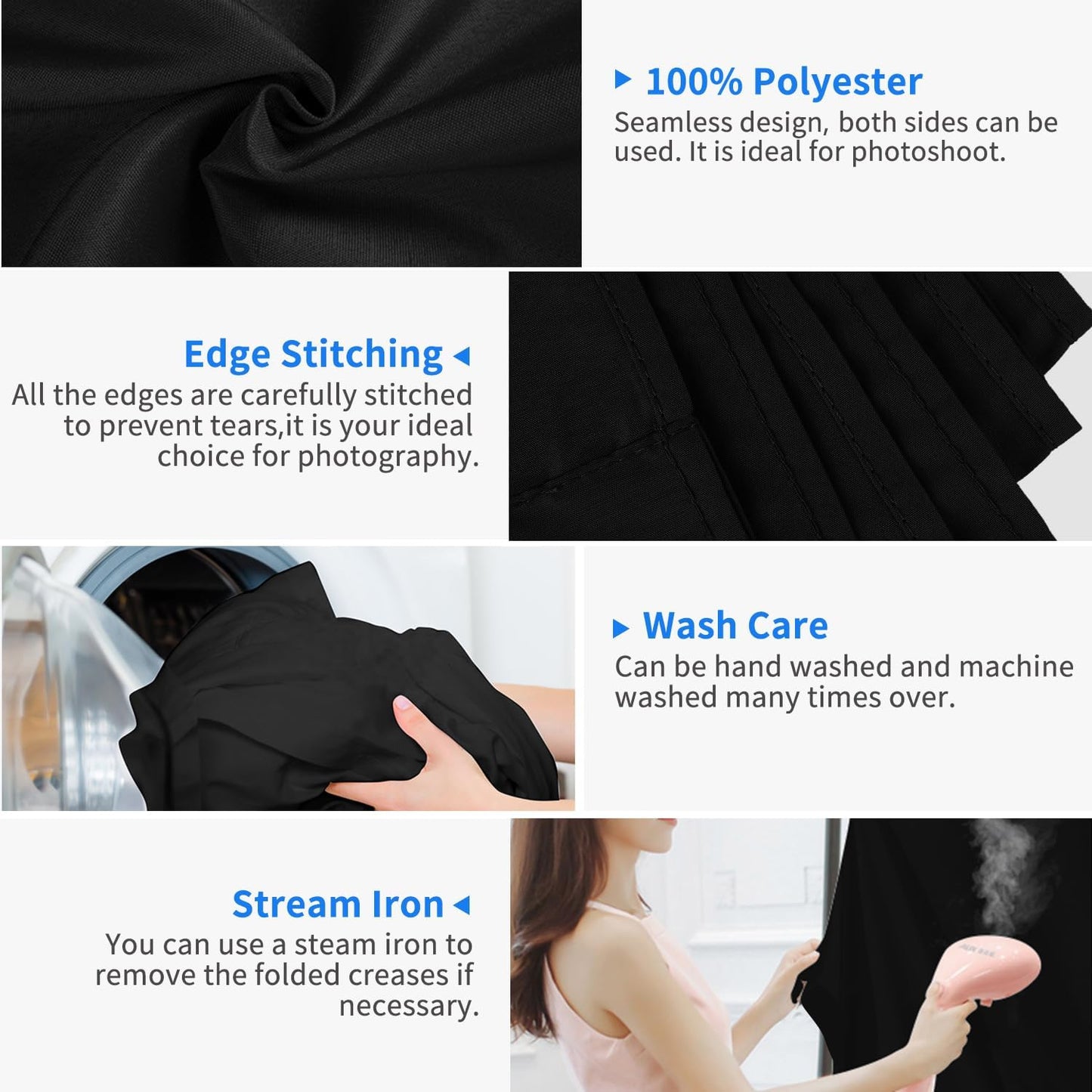 HEMMOTOP Black Photo Backdrop 10x12ft, Large Photography backdrops for Photoshoot, Black Background Screen Fabric for Birthday Parties, Video Recording, Weddings (Only Backdrop Without Stand)