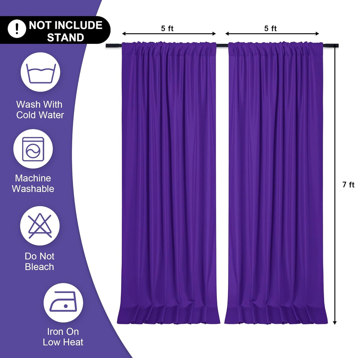 DWCN 10x7 FT Backdrop Curtains for Parties, Photography Backdrop Drapes with Rod Pockets for Wedding Decorations Stage Birthday Family Gatherings, 2 Panels 5ft x 7ft, Purple
