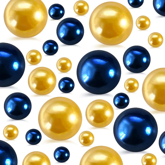 520Pcs Navyblue&Gold Beads for Centerpieces Decor, Artifical Pearls Vase Filler, Large Beads for Makeup Brush, No Hole Round Pearl Beads for Wedding Birthday Christmas Party Home Decor(18mm 14mm 6mm)