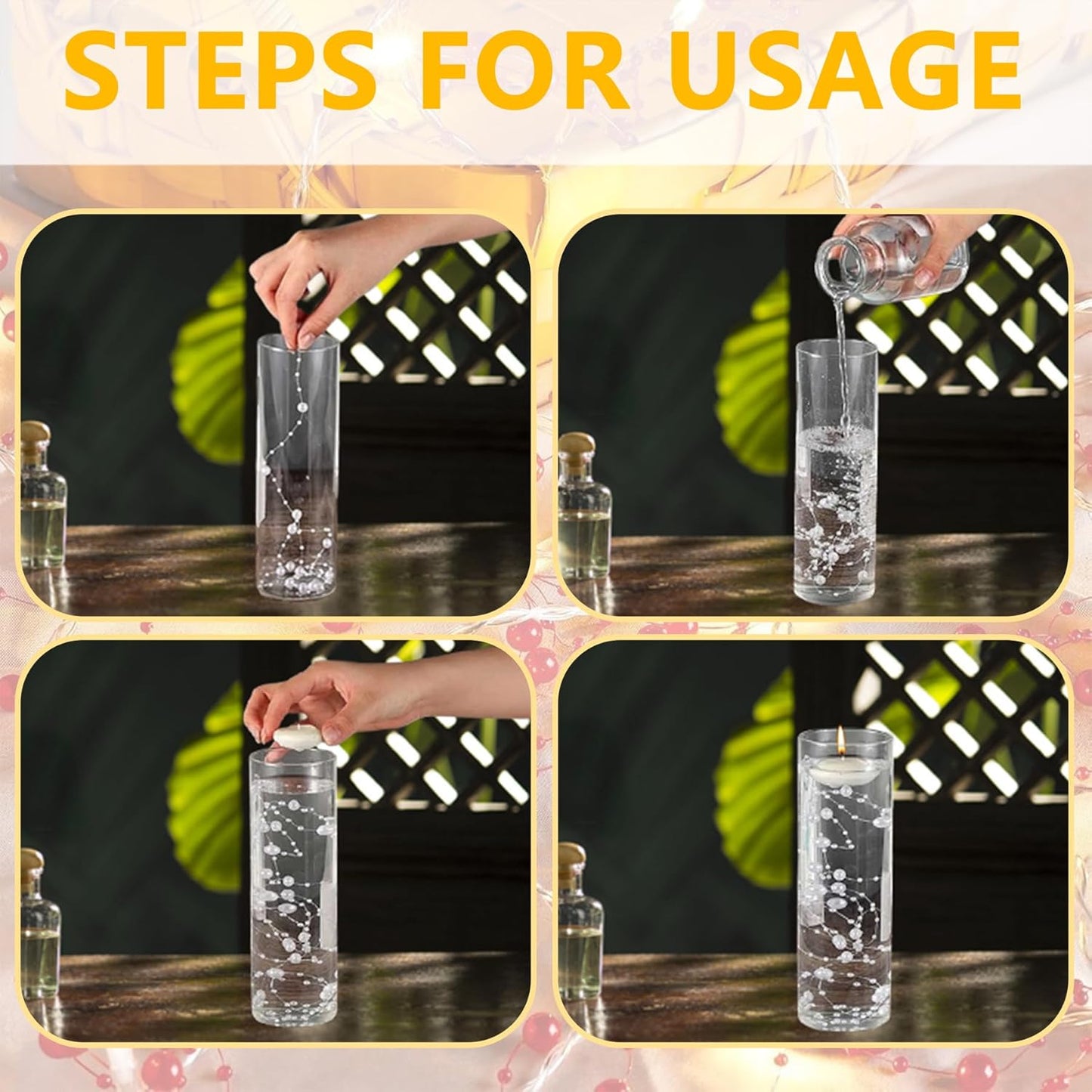 50 PCS Artificial Floating Beads for Centerpieces Vases, Silver 8+3mm String Beads for Wedding Party Faux Pearl String for Decorating, String Pearls for Crafts Vase Filler